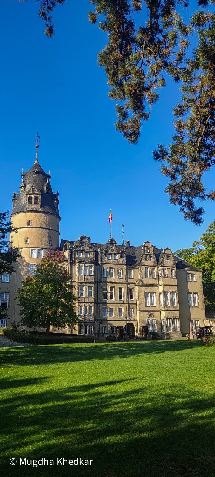 The Princely Residence Palace in Detmold behind a sunlit lawn