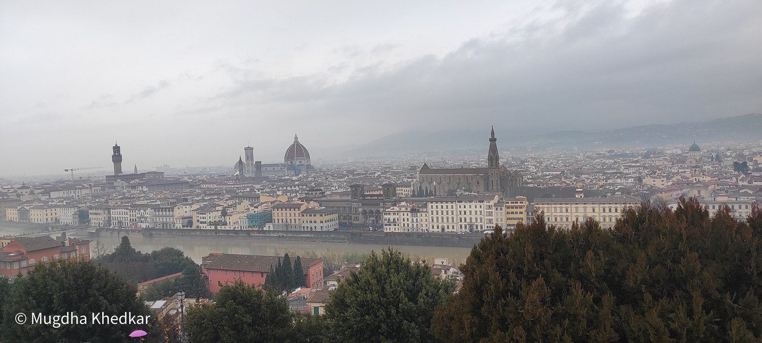 The skyline of Florence with the Duomo under winter clouds