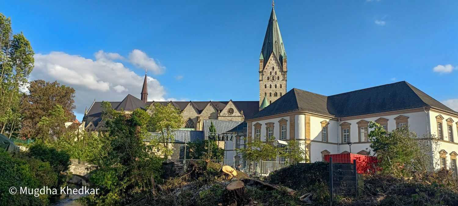 Paderborn Cathedral rising behind the Paderquellgebiet after the tornado