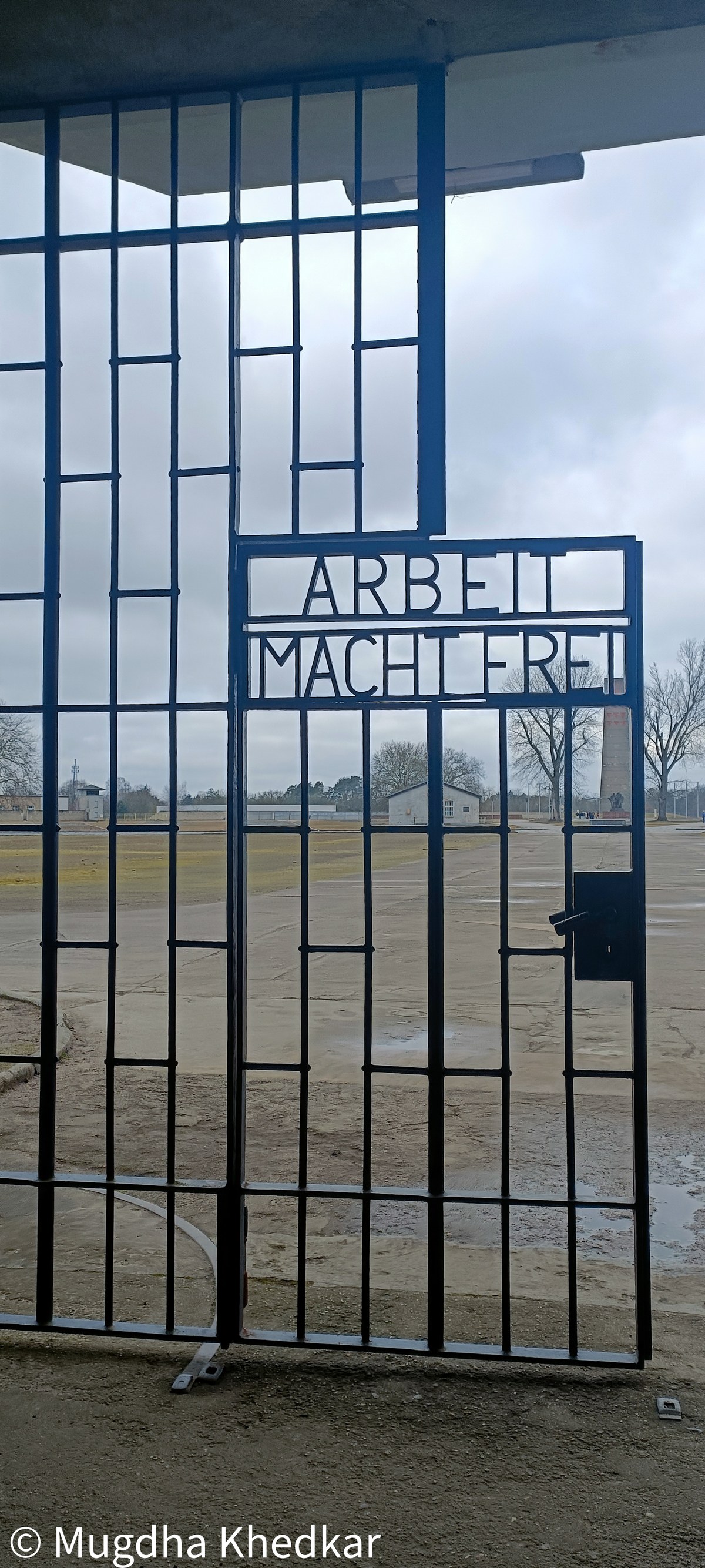 The 'Arbeit macht frei' gate at the Sachsenhausen concentration camp memorial